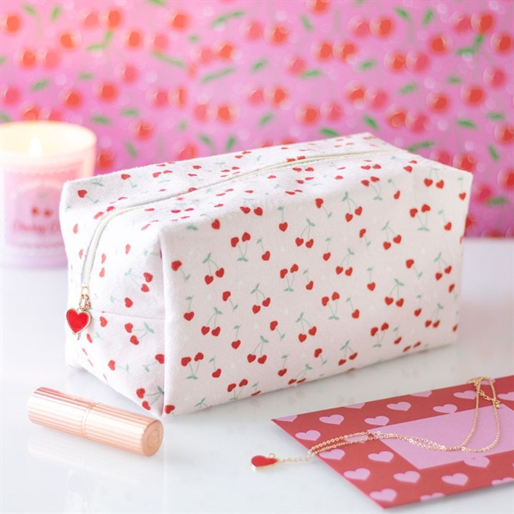 Heart Cherry Print Makeup Bag